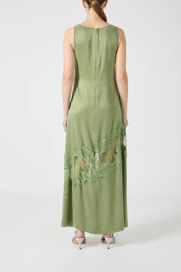 Pretty Soul Satin Lace Trim Wide Neck Irregular Hem Slit Maxi Dress