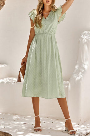 Sweet Elegant Solid V Neck A Line Short Sleeve Dress