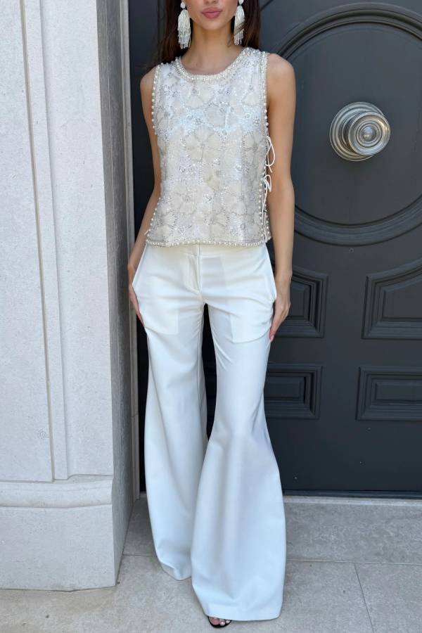 Paulina Pearl Beaded Sleeveless Top