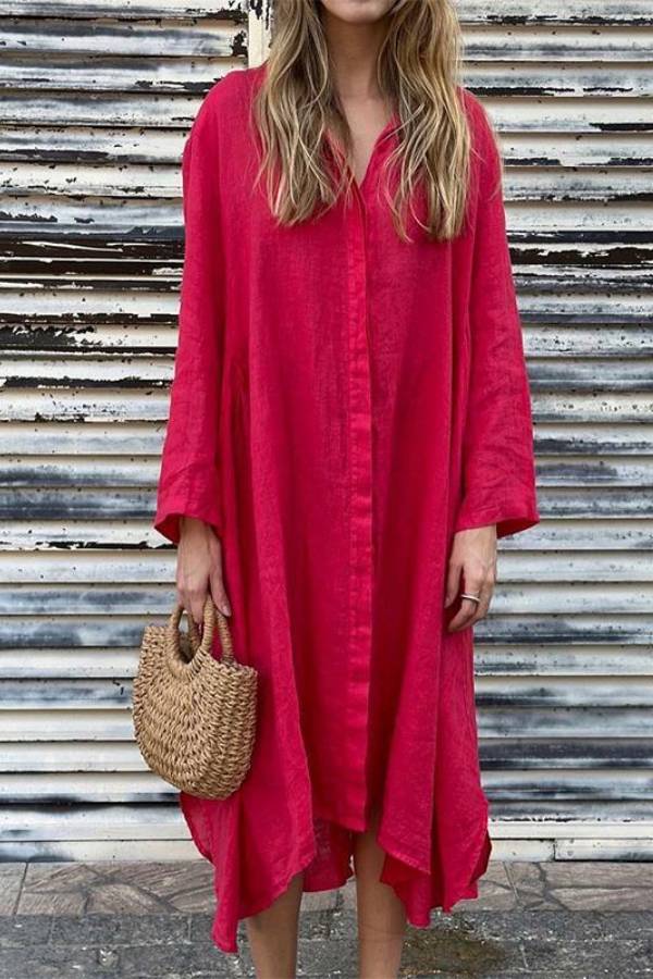 Oversized Linen Long Shirt Dress Casual Loose Tunic Dress