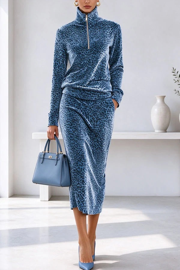Elegant Slim-Fit Velvet Two-Piece Dress Set
