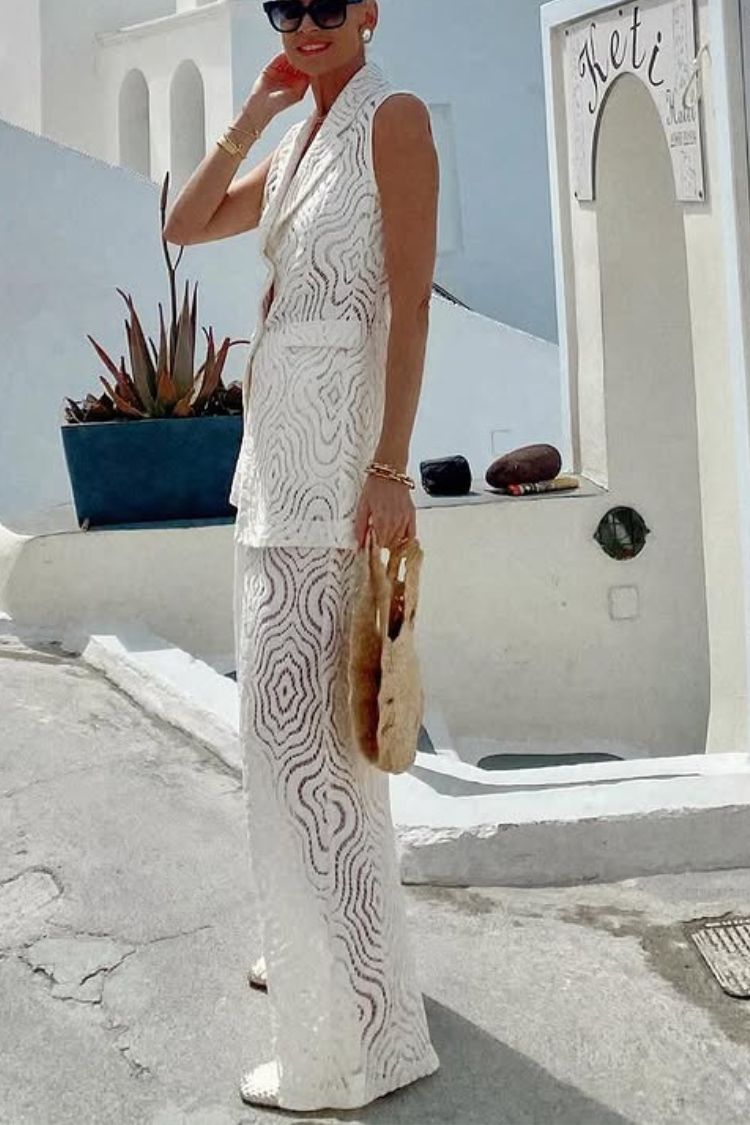 Santorini Dream Unique Lace Elastic Waist Wide Leg Pants
