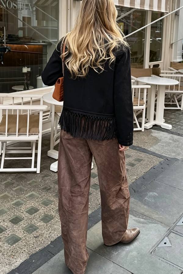 Vintage Bohemian Style Embroidered Tassel Trim Long Sleeve Jacket