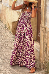 Purple Leopard Ruched Lace Dress