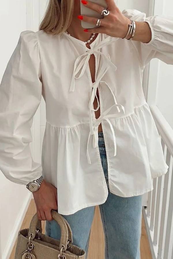 Fashion Bow Long Sleeve Shirt Top