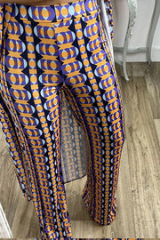 Retro Print Casual Split Top Two-Piece Set