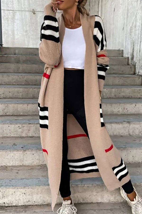 Casual Street Striped Patchwork V Neck Outerwear