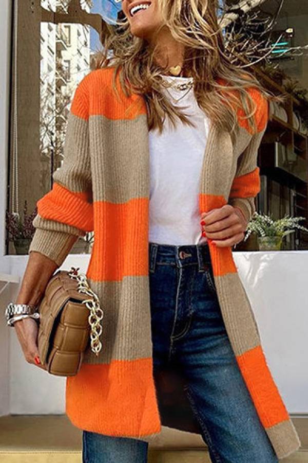 Loose Colorblock Knit Cardigan Jacket