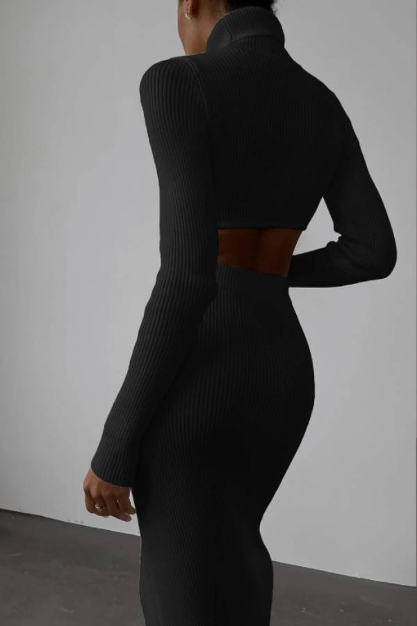 High -collar Irregular Short Top Skirt Two -piece Suit