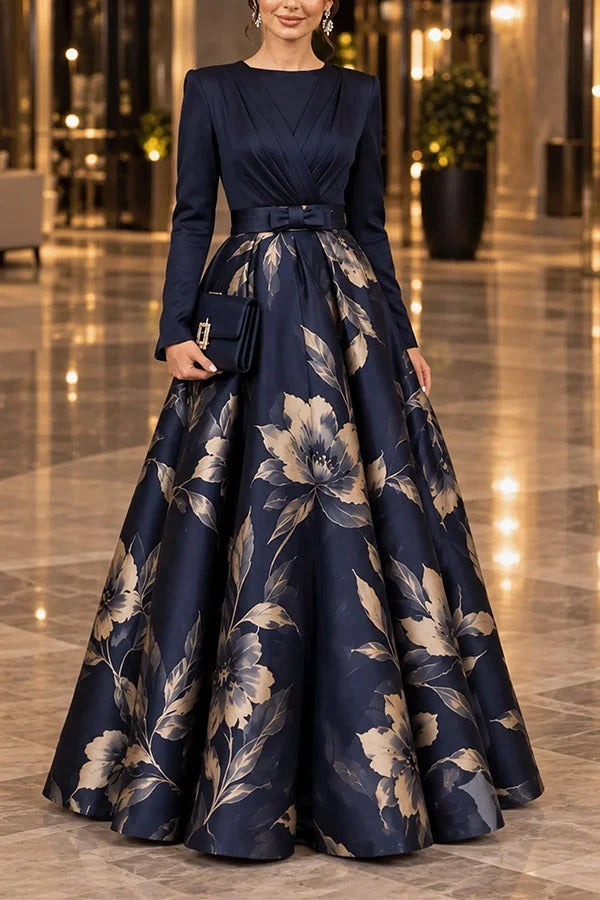 Calista Chiffon High Neck Long Balloon Sleeve Ruched Button Detail Maxi Dress