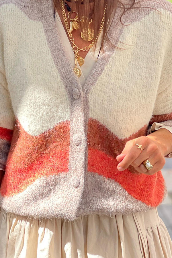 Color contrast knitted sweater cardigan