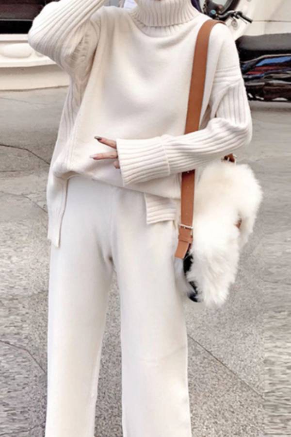 Turtleneck Size Split Sweater Suits