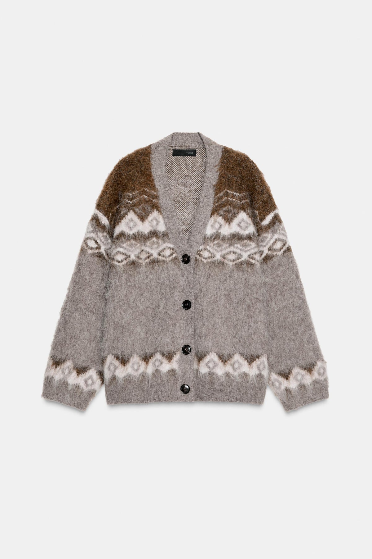 BRUSHED EFFECT JACQUARD KNIT CARDIGAN