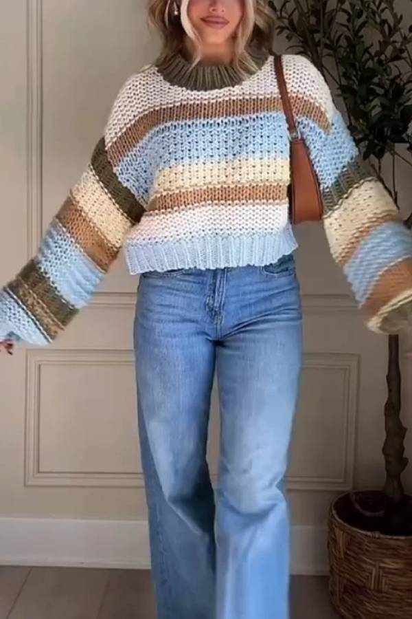 Casual Comfortable Striped Crewneck Sweater