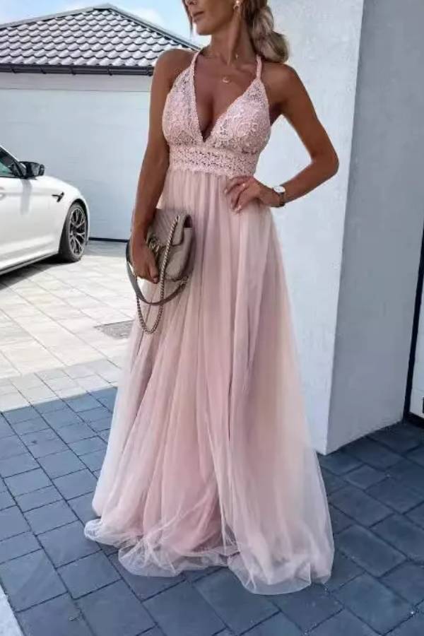 Deep V mesh dress