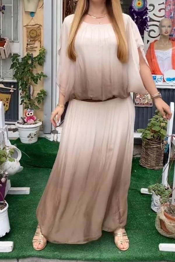 Casual Round Neck Gradient Two-piece Suit