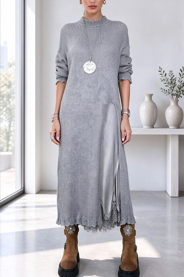 Clara Split-Hem Knit & Lace Set