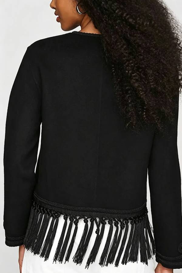 Vintage Bohemian Style Embroidered Tassel Trim Long Sleeve Jacket