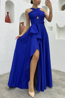 Perfect Soiree Crossover Neck Back Tie-up Ruffles Slit Maxi Dress