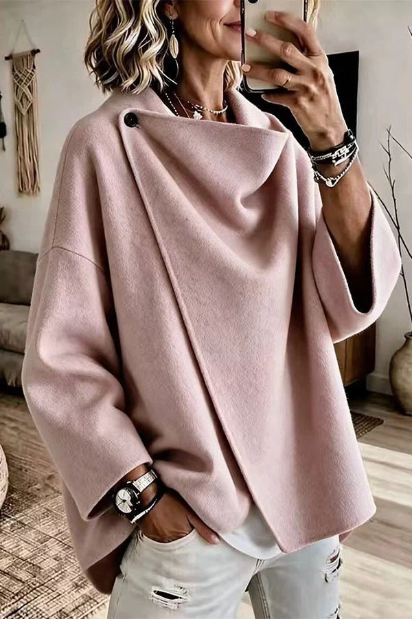 Casual Stylish Wool-blend Asymmetrical Lapel Long Sleeve Coat