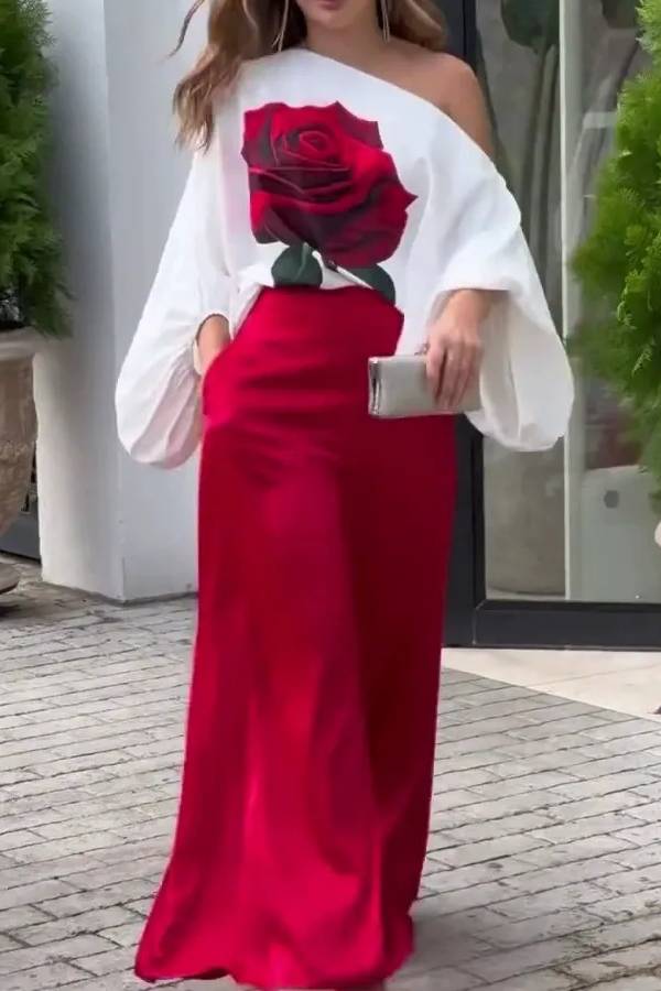 Off-the-shoulder batwing sleeve wide-leg pants suit