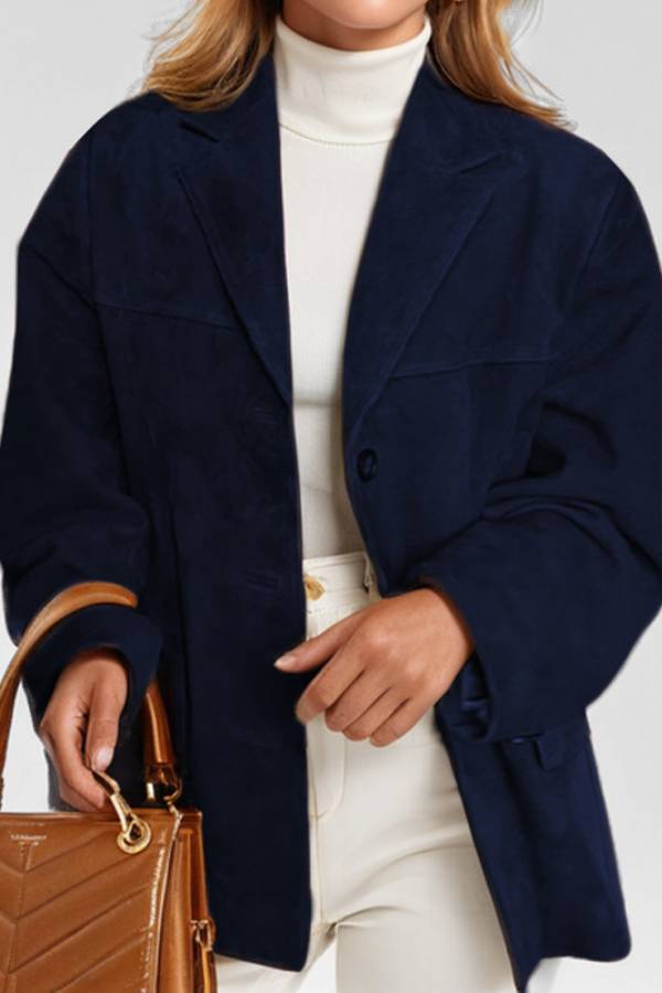 Vintage Faux‑Suede Oversized Blazer Jacket