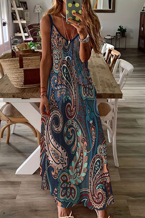 Forever Thing Hippie Ethnic Print Stretch Maxi Dress
