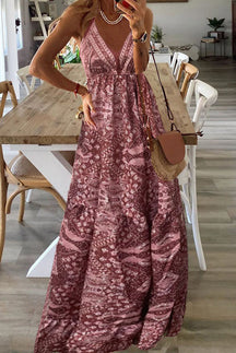 Celeste Boho Printed Strap Elastic Waist Maxi Dresses