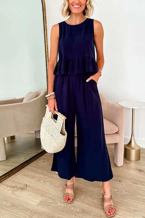 Sleeveless Ruffle Top Wide Leg Pants Set