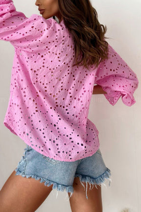 Lily Belle Floral Eyelet Lace Long Sleeve Blouse