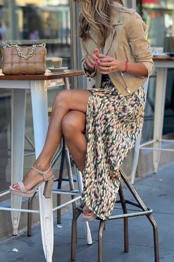 Morandi leopard print slit maxi skirt