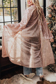 Rose Tan Open Front Long Sequin Bell Sleeves Cardigan