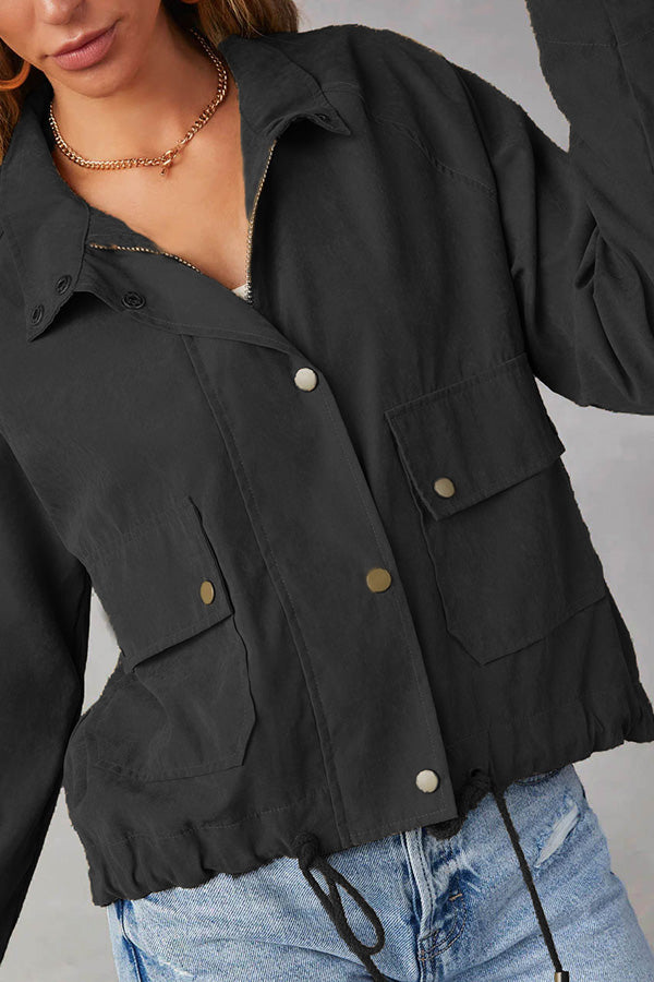 Brushed plaid lapel multi-button two-pocket midi jacket