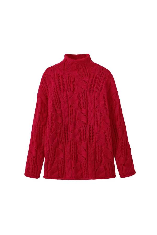 Mock Neck Hollow‑Out Cable Knit Sweater