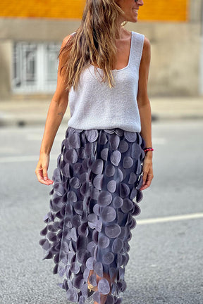 Three-dimensional polka-dot yarn high-waisted versatile retro a-line skirt with wide hem