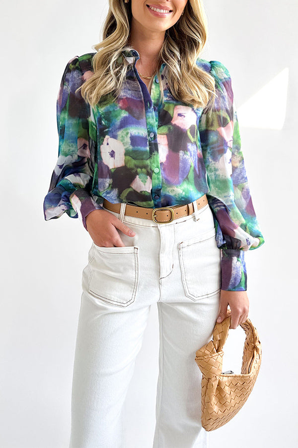 Personalized tie-dye V-neck long-sleeved button-down shirt