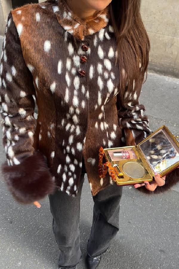 Vintage Spotted Fitted Faux Fur Short Jacket