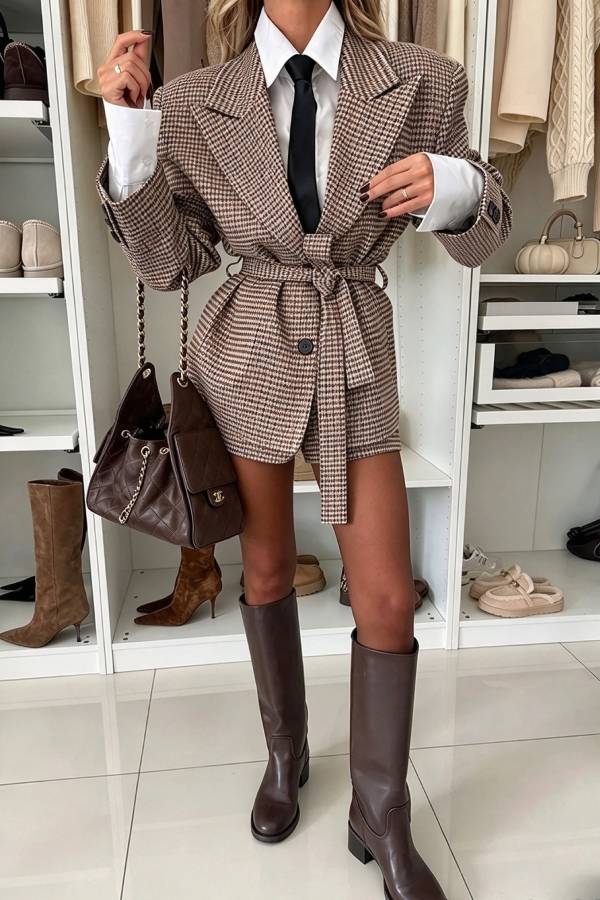 Avant-garde Classic Houndstooth High Rise Zipper Waist Loose Shorts
