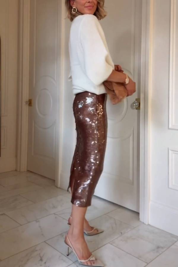 Sequin midi skirt