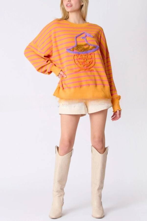 Halloween Ghost Embroidered Sweater Loose Casual Top