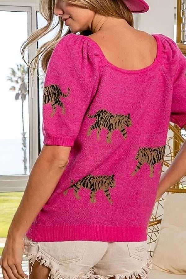 Pullover mit Tiger-Print rosa fuchsia
