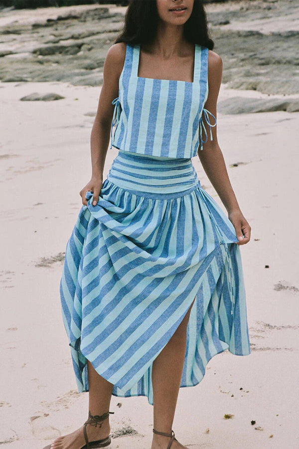 Lace-up Tank and Ruched Waist Midi Skirt Set