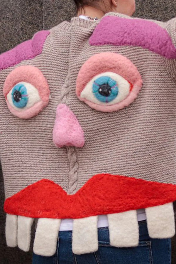 Fashion Funny Face Loose Long Sleeve Knitted Sweater