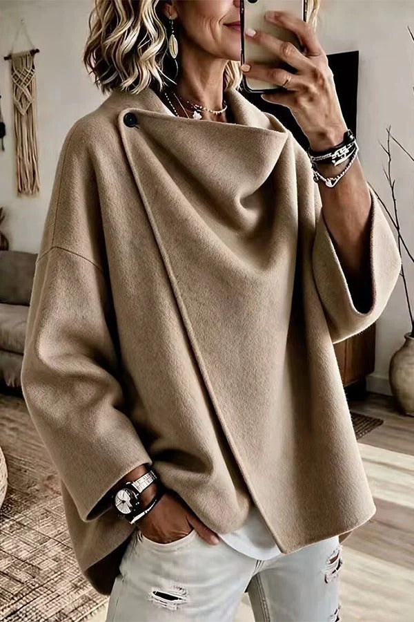 Casual Stylish Wool-blend Asymmetrical Lapel Long Sleeve Coat