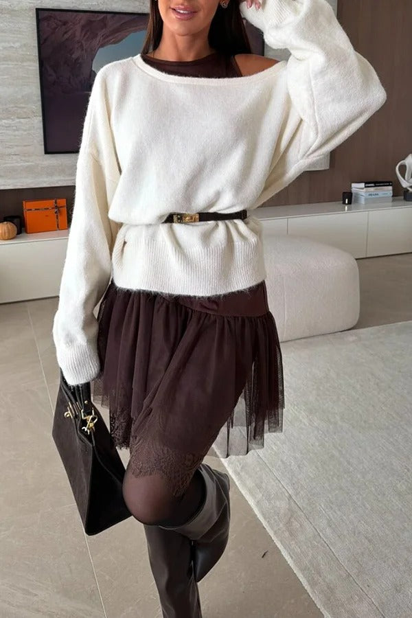 Upper East Chic Knit Wide Neck Long Sleeve Relaxed Sweater