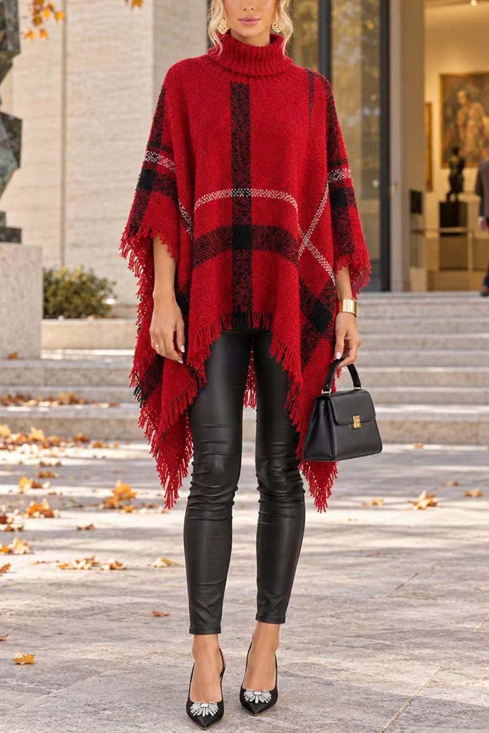 Chicest Tassel Lattice Cloak Poncho Sweater
