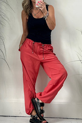 Casual Callings Drawstring Waist Pocketed Oversized Cargo Pants