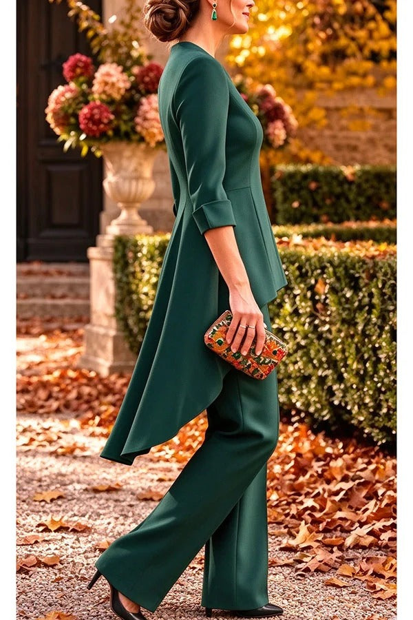 Nikkie V-neck Half Sleeve High Low Hem Top and Elastic Waist Wide Leg Pants Setts Set