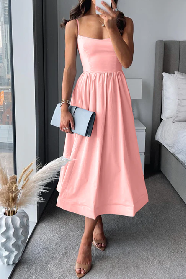 Spaghetti Strap Waisted A-line Midi Dress