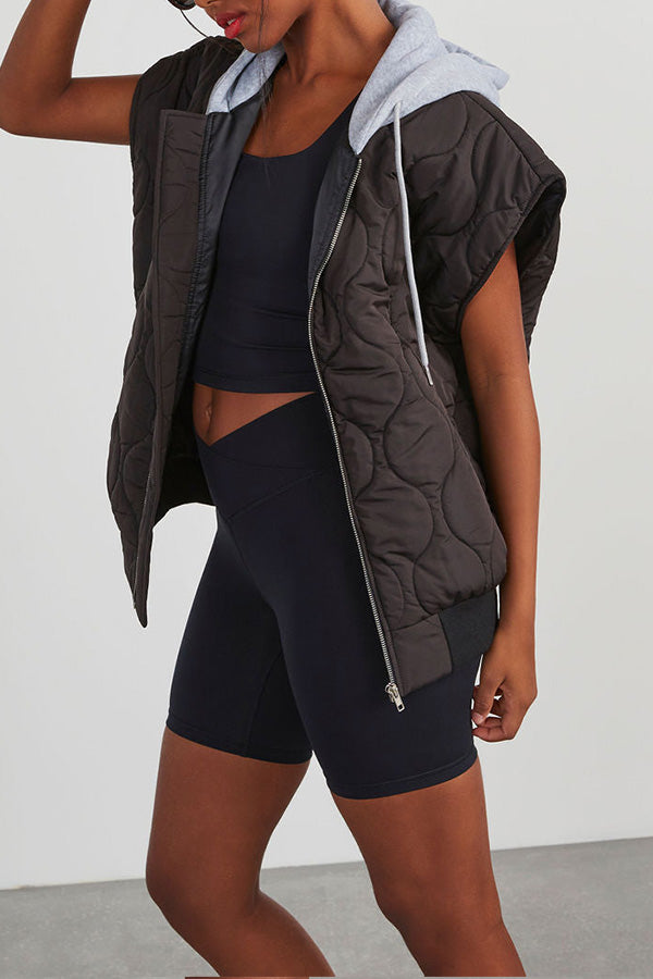 Fall and Forever Zipper Pocket Hooded Quilted Cotton Vest